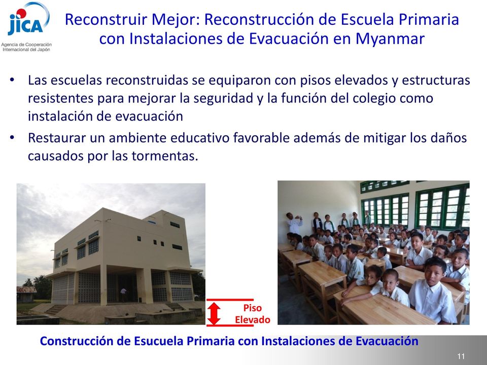 del colegio como instalación de evacuación Restaurar un ambiente educativo favorable además de mitigar los