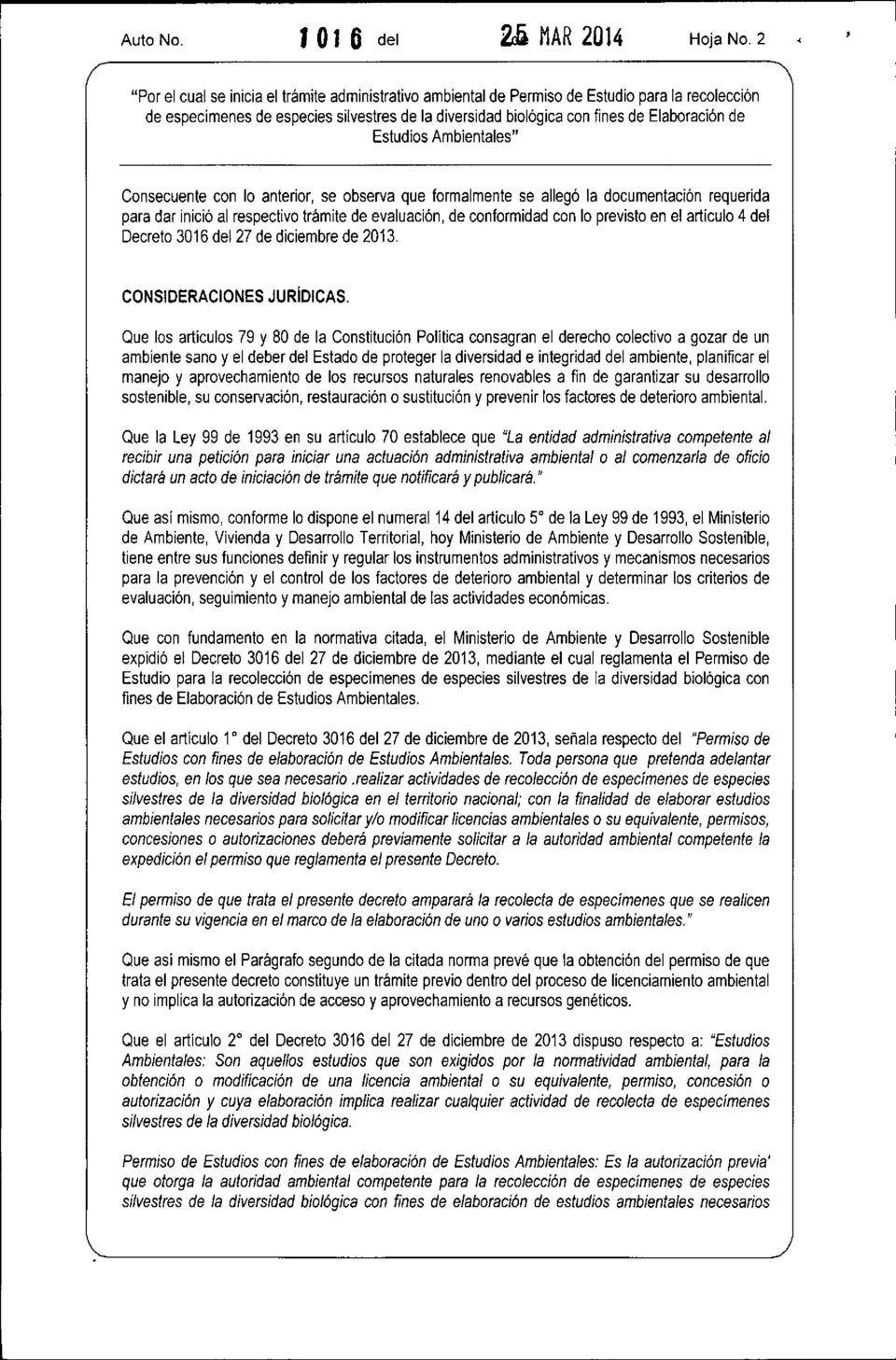 Decreto 3016 del 27 de diciembre de 2013. CONSIDERACIONES JURÍDICAS.