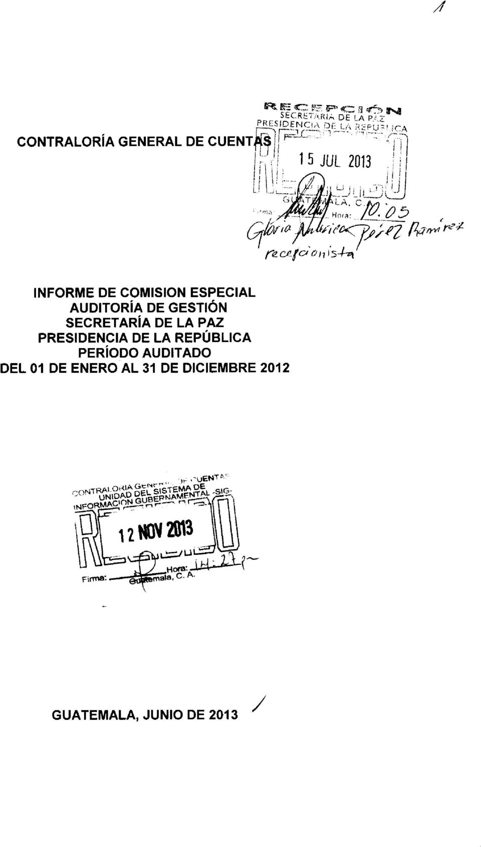 I 1 5 JUL 2013 ; 1 I - re, celd 017 S-1-n INFORME DE COMISION ESPECIAL AUDITORÍA DE GESTIÓN