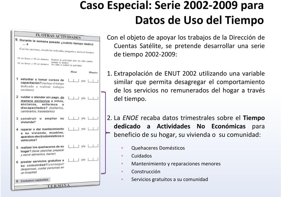 Extrapolación de ENUT 2002 utilizando una variable similar que permita desagregar el comportamiento de los servicios no remunerados del hogar a través