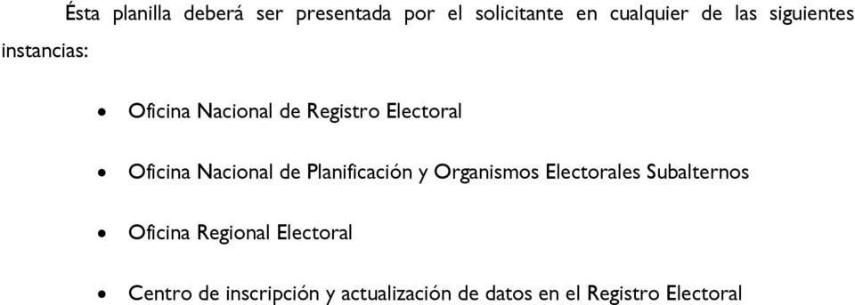 Nacional de Planificación y Organismos Electorales Subalternos Oficina