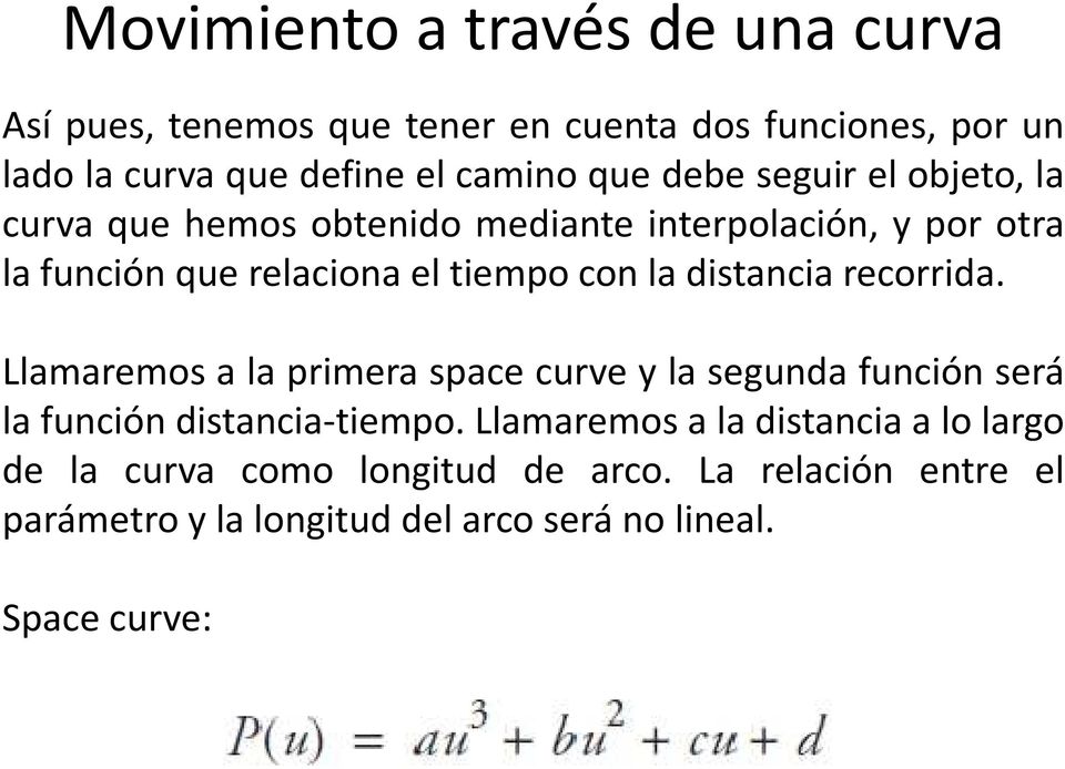 Llamaremos a la primera space curve y la segunda función será la función distancia-tiempo.
