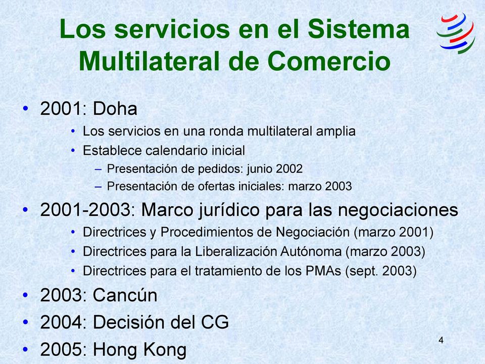 jurídico para las negociaciones Directrices y Procedimientos de Negociación (marzo 2001) Directrices para la Liberalización