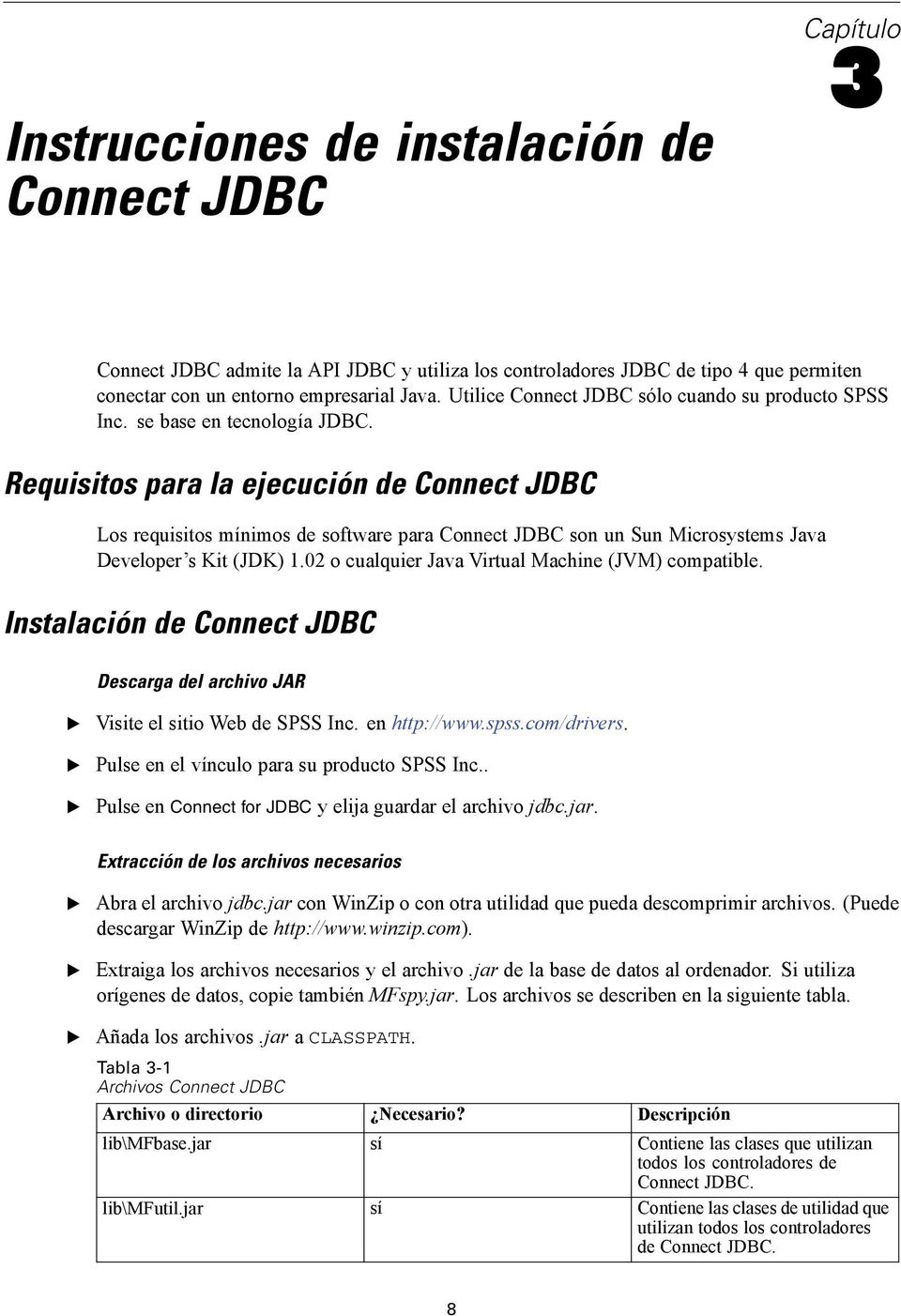 Requisitos para la ejecución de Connect JDBC Los requisitos mínimos de software para Connect JDBC son un Sun Microsystems Java Developer s Kit (JDK) 1.