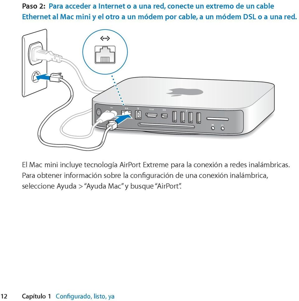 HDMI El Mac mini incluye tecnología AirPort Extreme para la conexión a redes inalámbricas.
