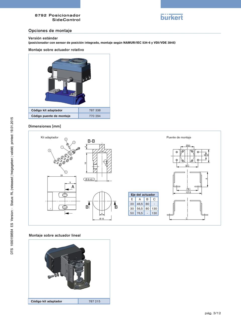 Dimensiones [mm] Kit adaptador 1 5 B-B Puente de montaje 50 16 0 50 B/C 9 8 +0.