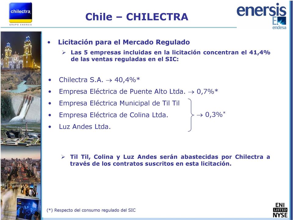0,7%* Empresa Eléctrica Municipal de Til Til Empresa Eléctrica de Colina Ltda. Luz Andes Ltda.