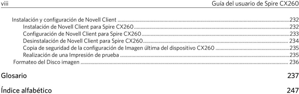 ..233 Desinstalación de Novell Client para Spire CX260.