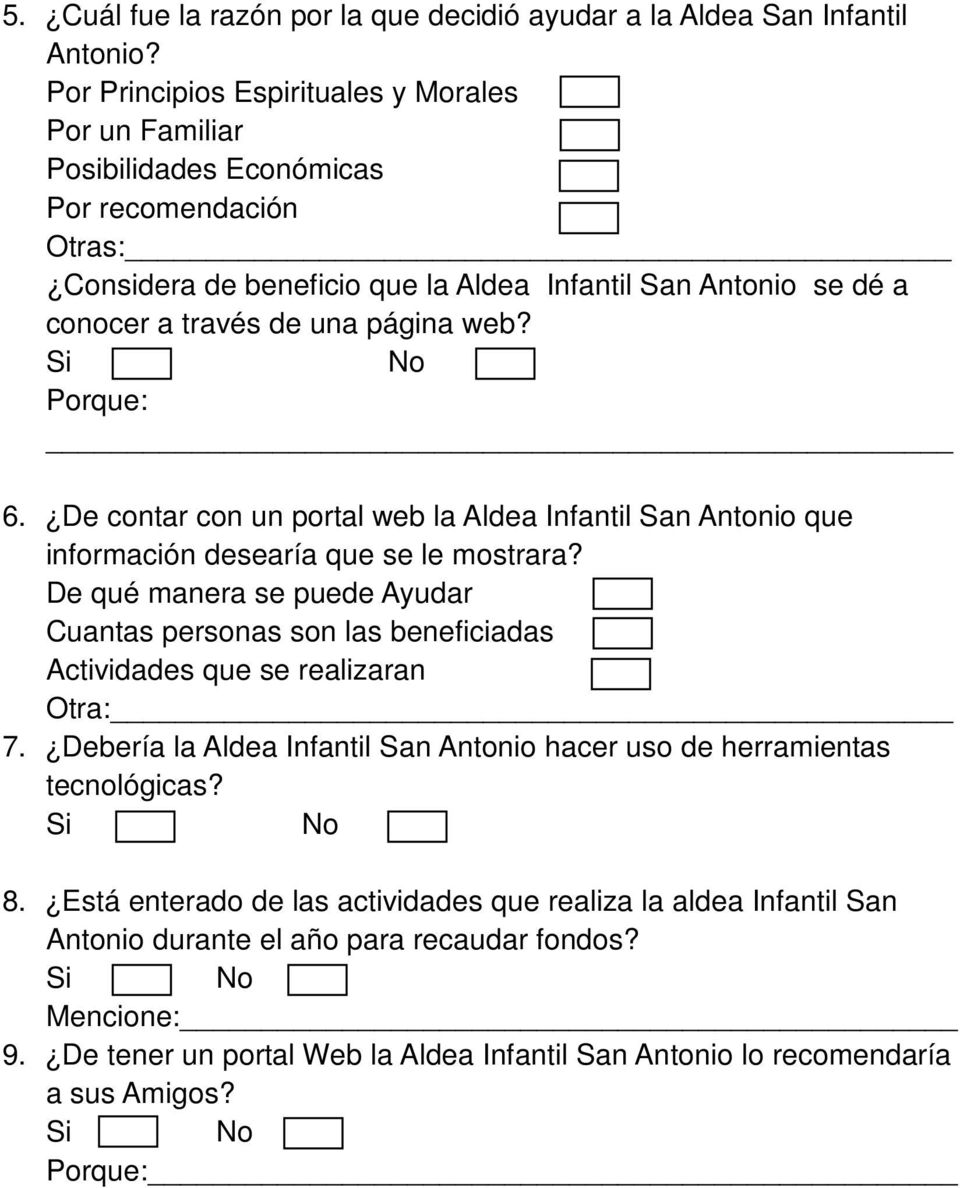 web? Si No Porque: 6. De contar con un portal web la Aldea Infantil San Antonio que información desearía que se le mostrara?