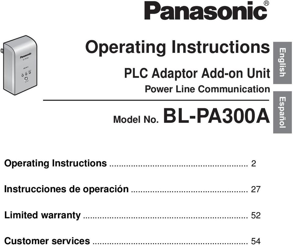 Communication Model No. BL-PA300A Operating Instructions.