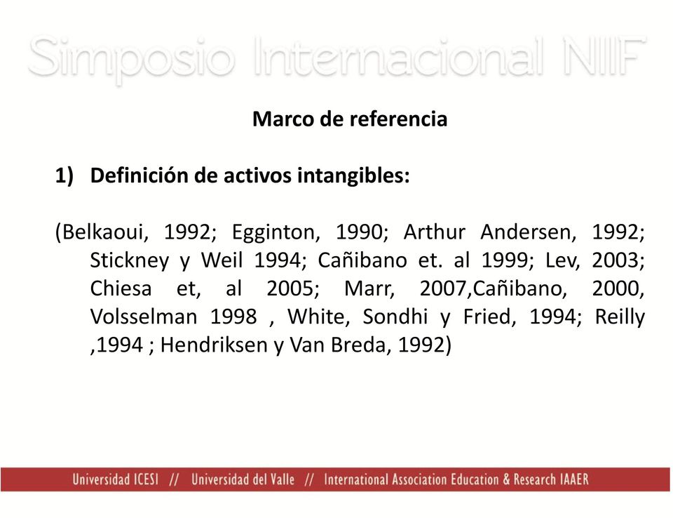 al 1999; Lev, 2003; Chiesa et, al 2005; Marr, 2007,Cañibano, 2000,