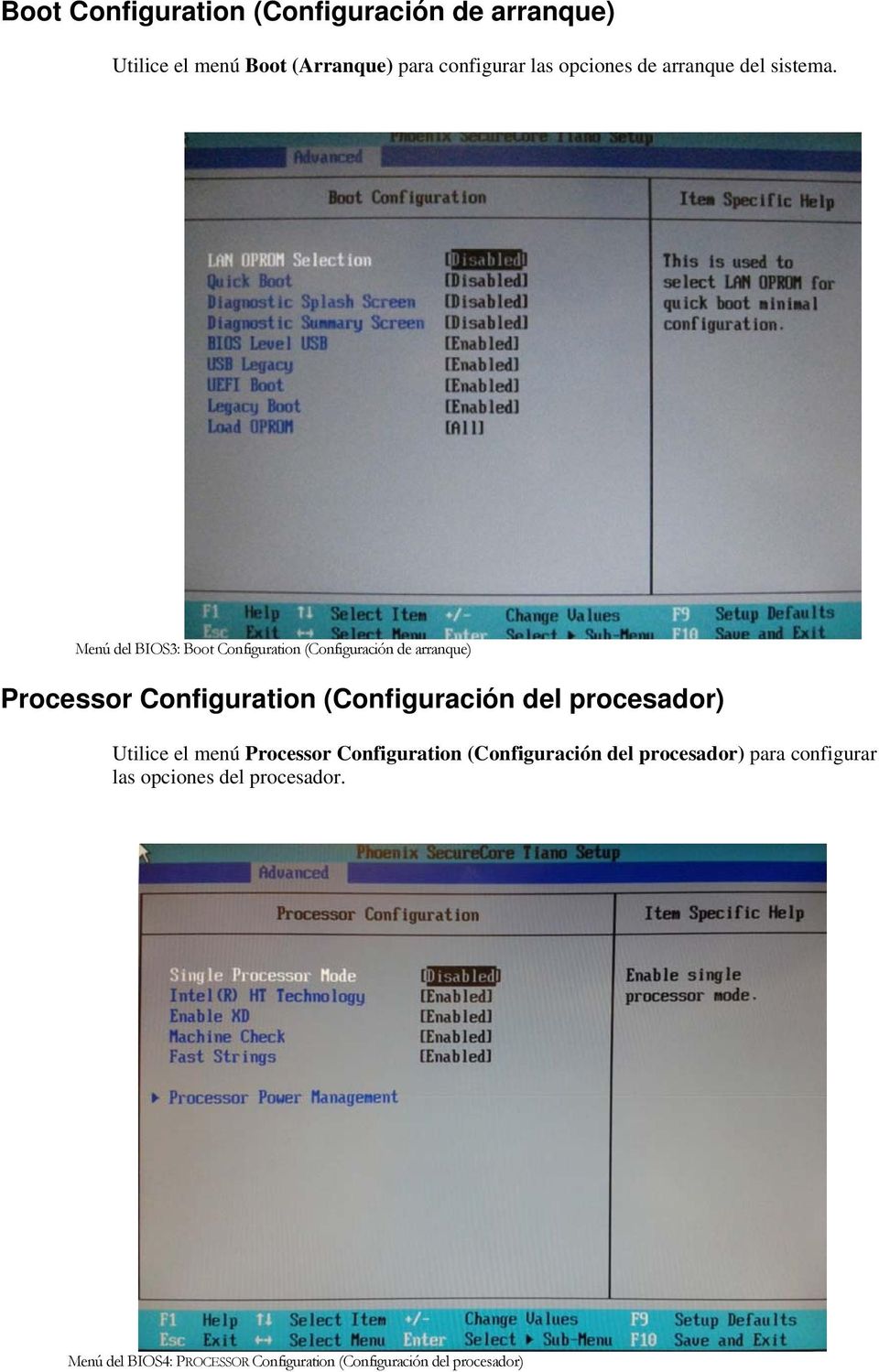 Menú del BIOS3: Boot Configuration (Configuración de arranque) Processor Configuration (Configuración del