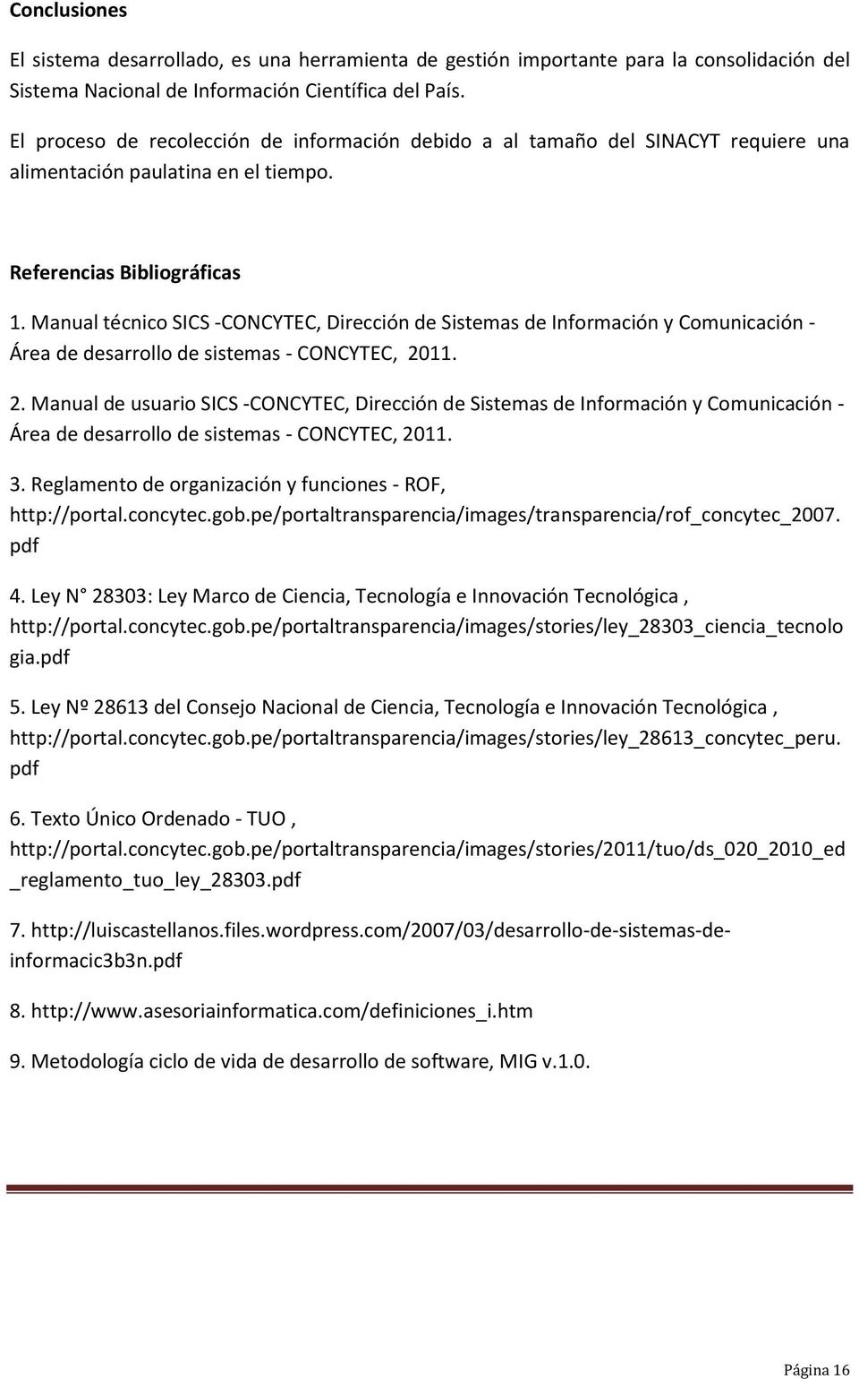 Manual técnico SICS -CONCYTEC, Dirección de Sistemas de Información y Comunicación - Área de desarrollo de sistemas - CONCYTEC, 20