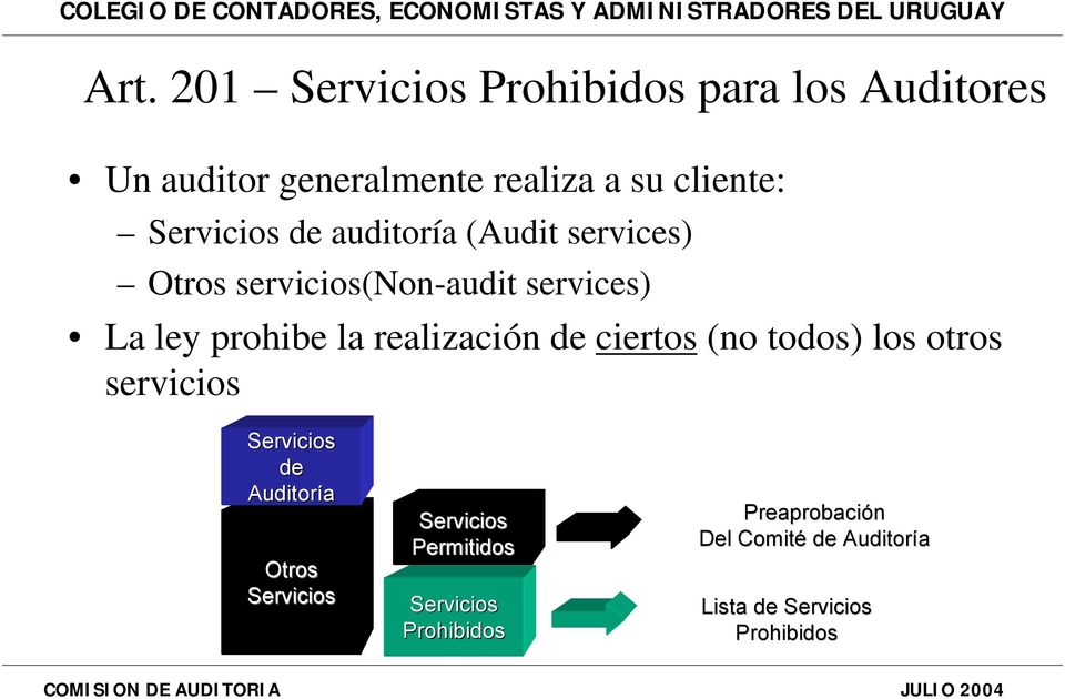 realización de ciertos (no todos) los otros servicios Servicios de Auditoría Otros Servicios