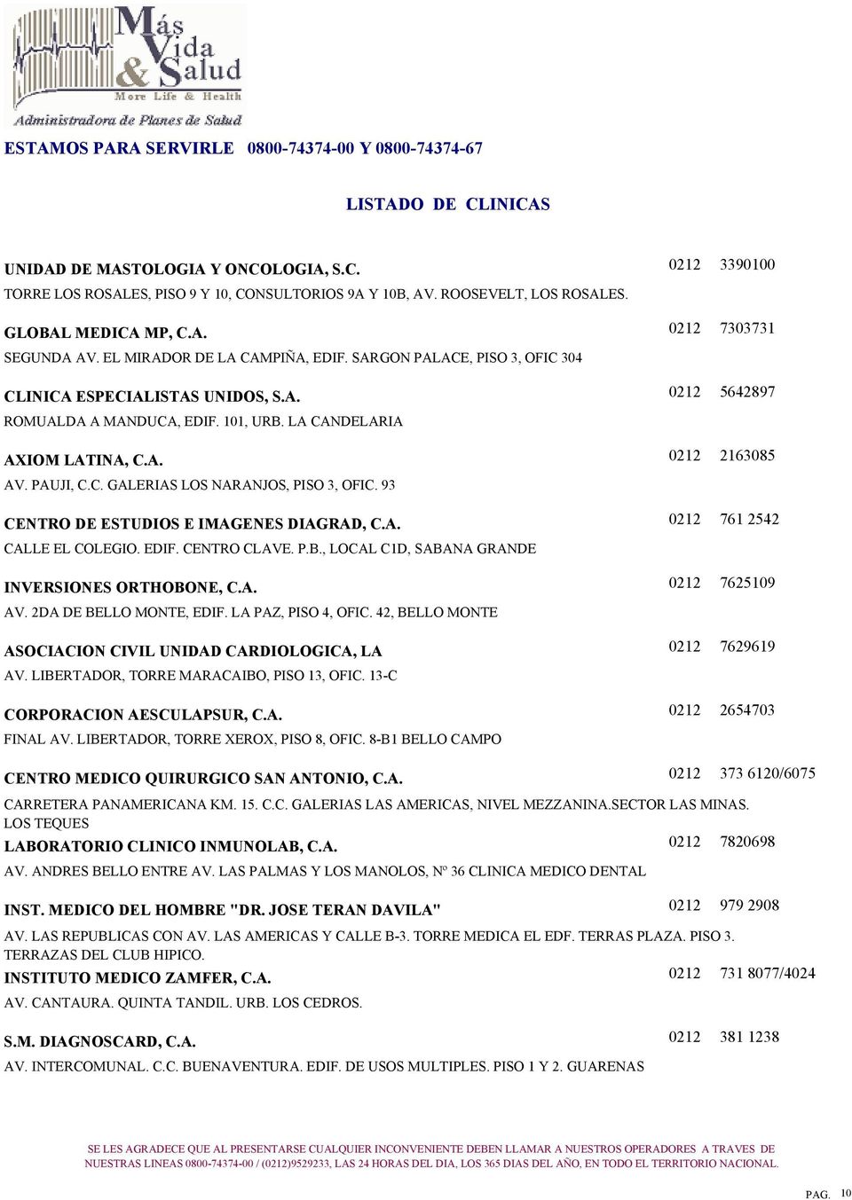 93 CENTRO DE ESTUDIOS E IMAGENES DIAGRAD, C.A. CALLE EL COLEGIO. EDIF. CENTRO CLAVE. P.B., LOCAL C1D, SABANA GRANDE INVERSIONES ORTHOBONE, C.A. AV. 2DA DE BELLO MONTE, EDIF. LA PAZ, PISO 4, OFIC.