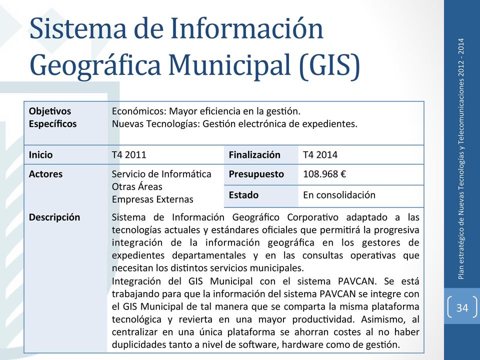 gestores de expedientes departamentales y en las consultas operabvas que necesitan los disbntos servicios municipales. Integración del GIS Municipal con el sistema PAVCAN.
