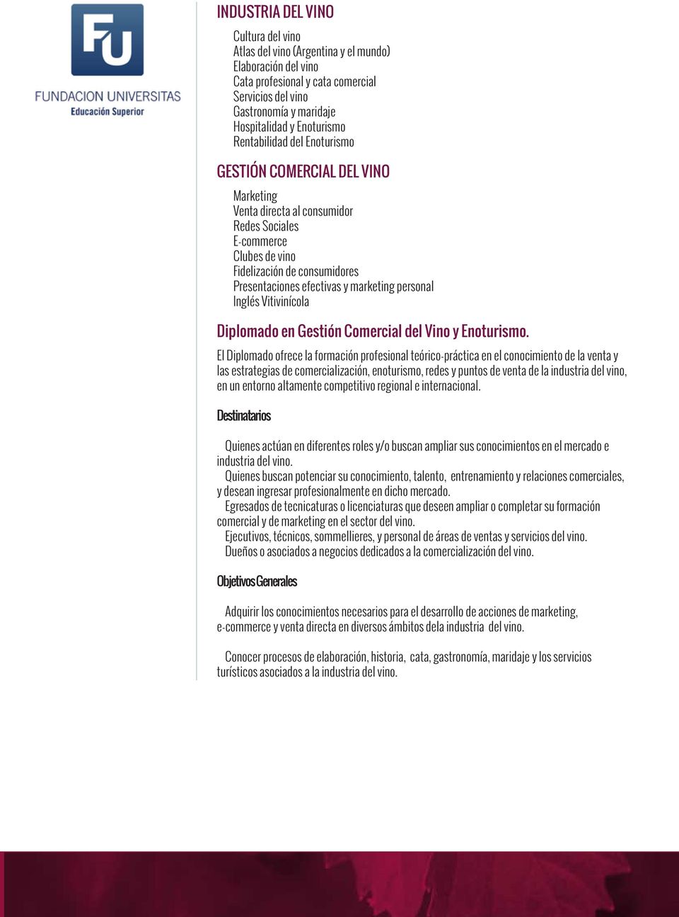 personal Inglés Vitivinícola Diplomado en Gestión Comercial del Vino y Enoturismo.