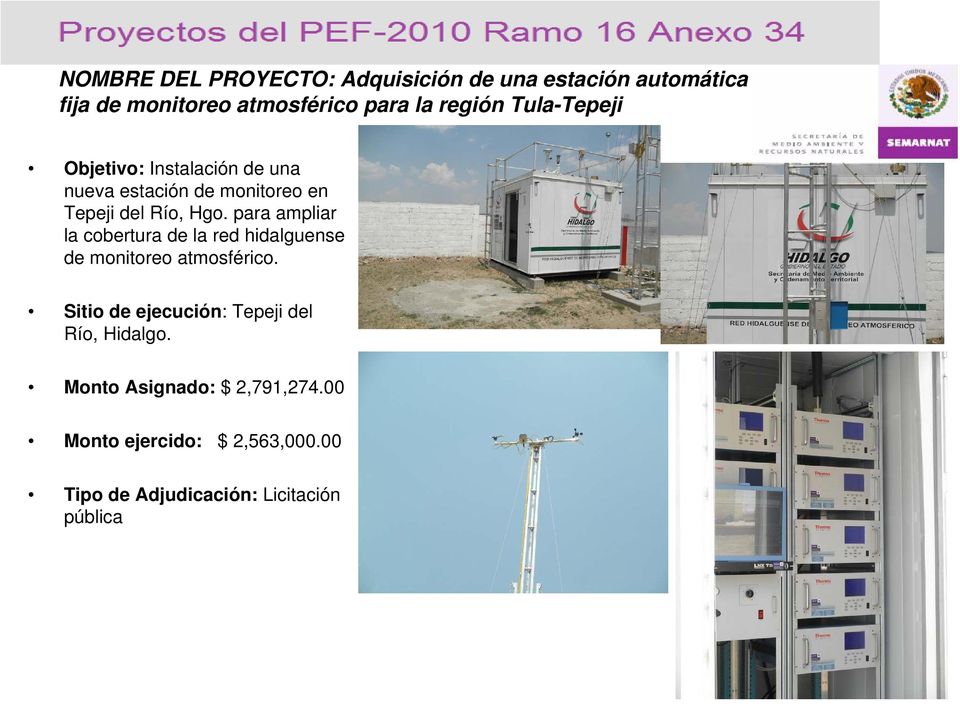 Río, Hgo. para ampliar la cobertura de la red hidalguense de monitoreo atmosférico.