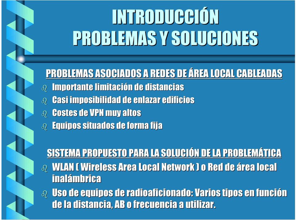 SISTEMA PROPUESTO PARA LA SOLUCIÓN DE LA PROBLEMÁTICA WLAN ( Wireless Area Local Network ) o Red de área local