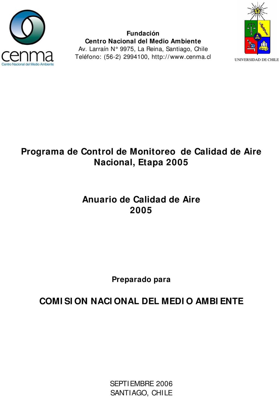 cl UNIVERSIDAD DE CHILE Programa de Control de Monitoreo de Calidad de Aire