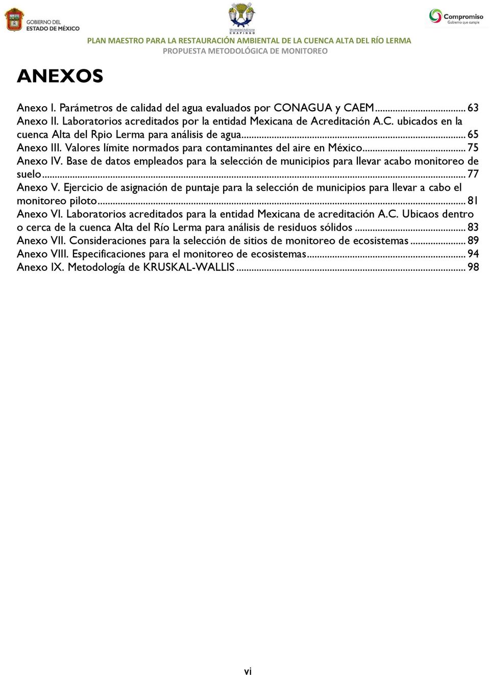 Valores límite normados para contaminantes del aire en México... 75 Anexo IV. Base de datos empleados para la selección de municipios para llevar acabo monitoreo de suelo... 77 Anexo V.