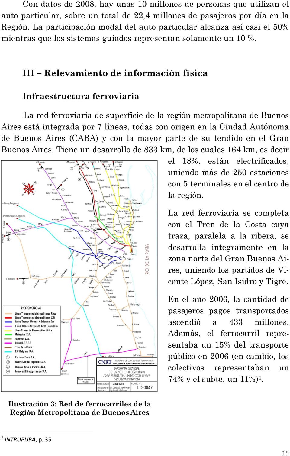 III Relevamiento de información física Infraestructura ferroviaria La red ferroviaria de superficie de la región metropolitana de Buenos Aires está integrada por 7 líneas, todas con origen en la
