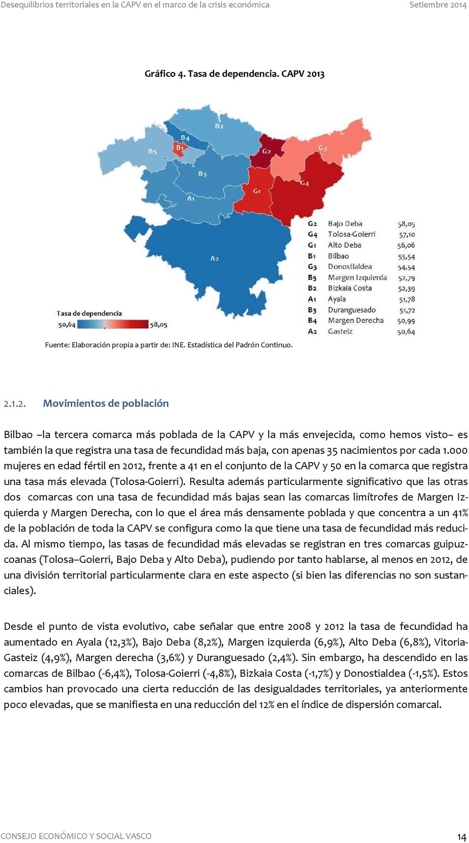 1.2. Movimientos de población Bilbao la tercera comarca más poblada de la CAPV y la más envejecida, como hemos visto es también la que registra una tasa de fecundidad más baja, con apenas 35