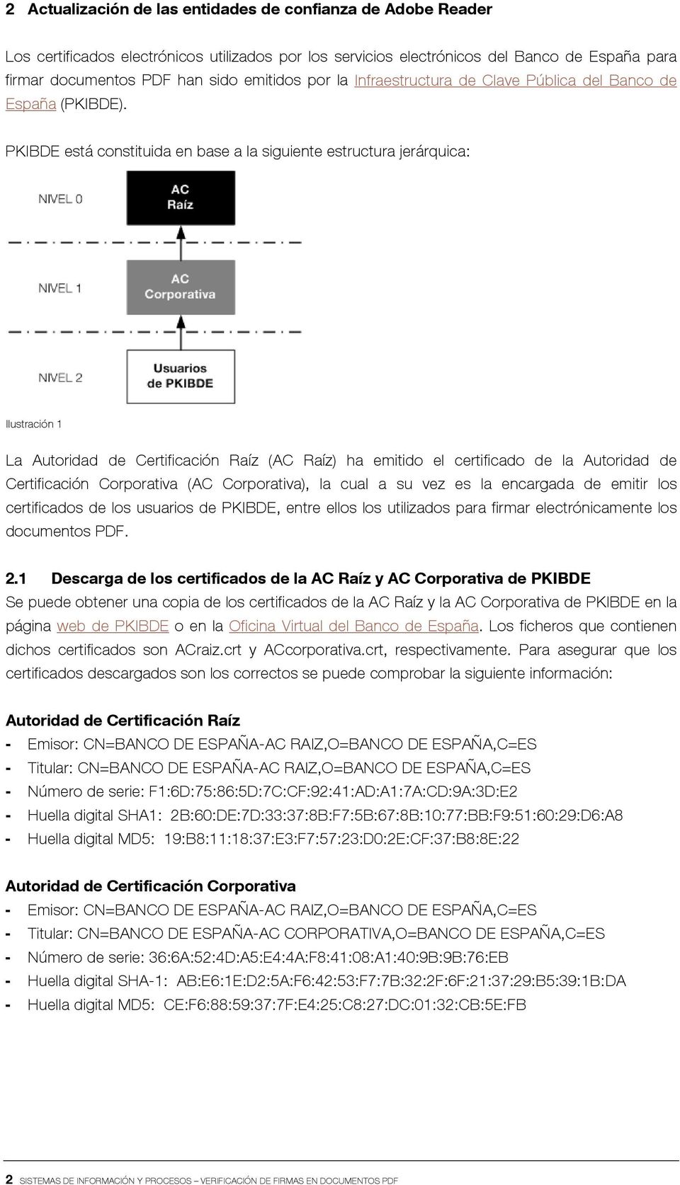 PKIBDE está constituida en base a la siguiente estructura jerárquica: Ilustración 1 La Autoridad de Certificación Raíz (AC Raíz) ha emitido el certificado de la Autoridad de Certificación Corporativa
