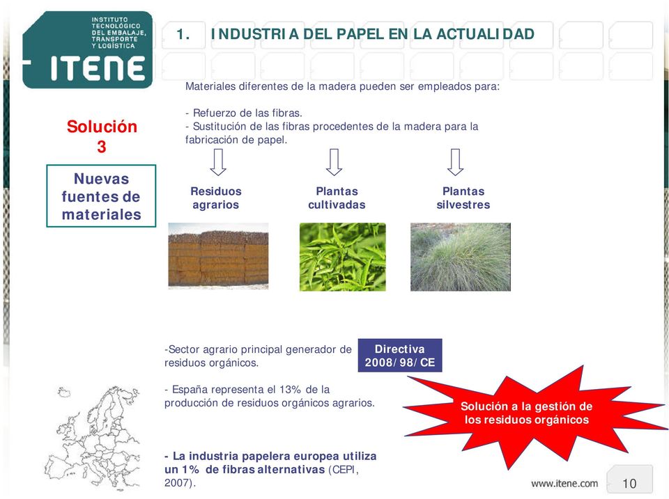 Nuevas fuentes de materiales Residuos agrarios Plantas cultivadas Plantas silvestres -Sector agrario principal generador de residuos orgánicos.