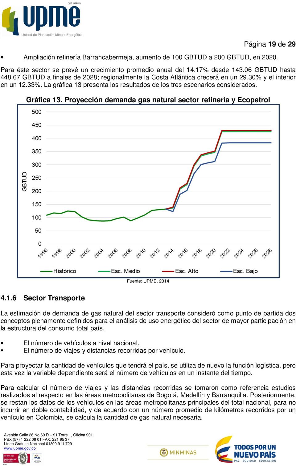 Proyección demanda gas natural sector refinería y Ecopetrol Fuente: UPME. 2014