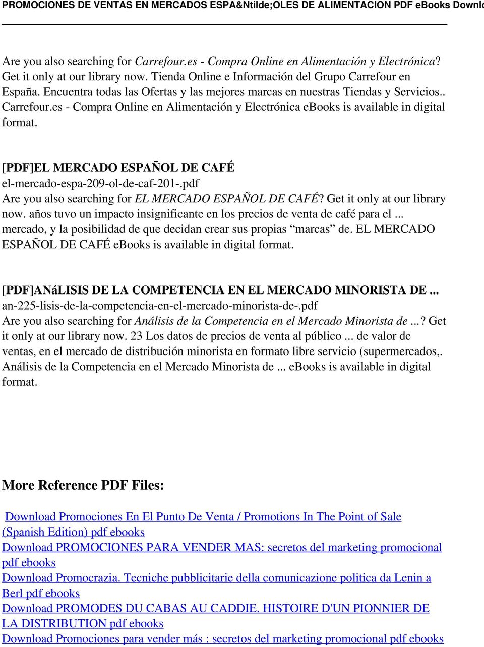 es - Compra Online en Alimentación y Electrónica ebooks is available in digital [PDF]EL MERCADO ESPAÑOL DE CAFÉ el-mercado-espa-209-ol-de-caf-201-.