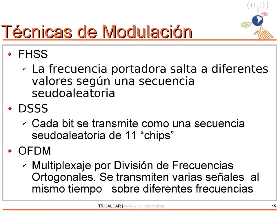 11 chips OFDM Multiplexaje por División de Frecuencias Ortogonales.