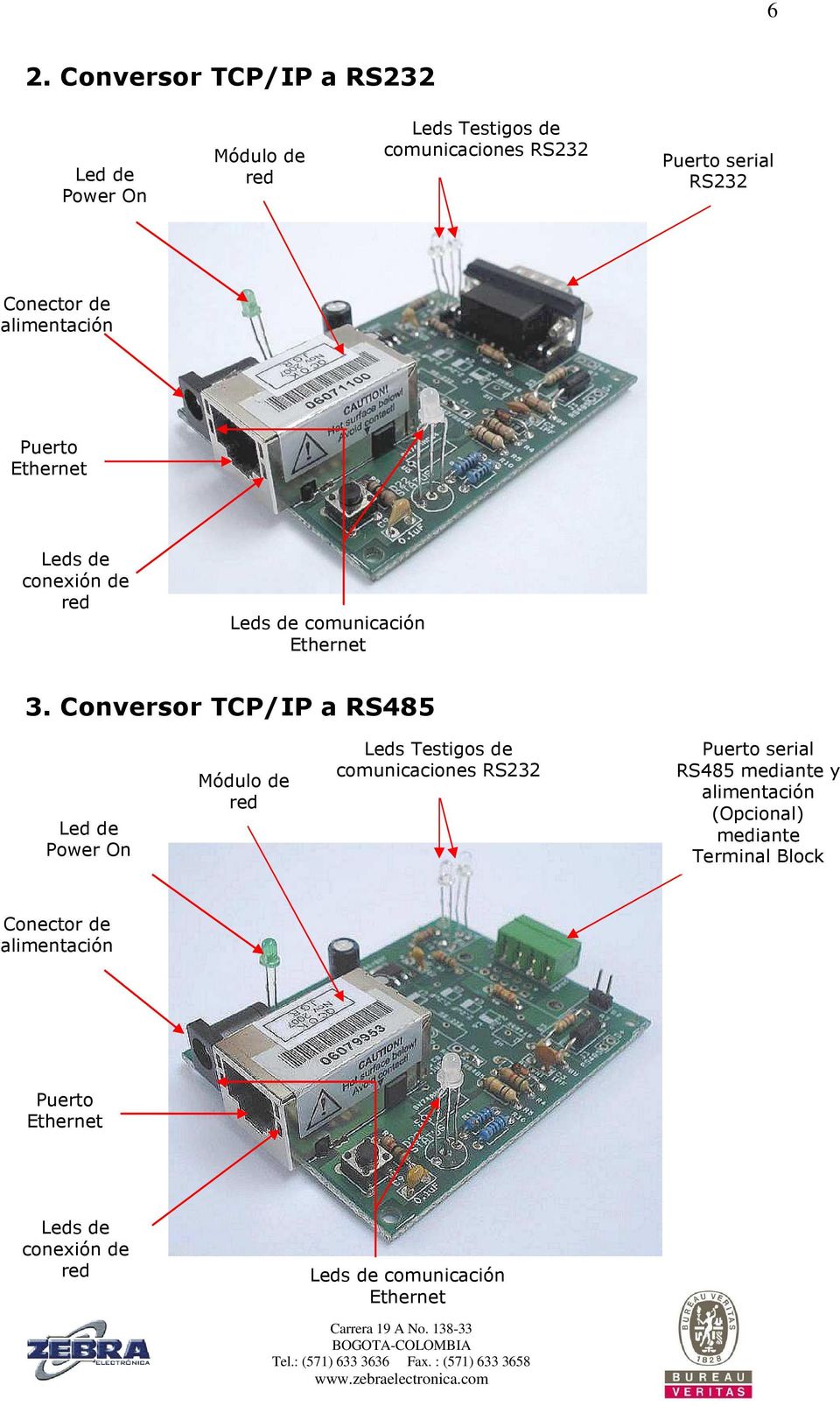 Conversor TCP/IP a RS485 Led de Power On Módulo de red Leds Testigos de comunicaciones RS232 Puerto serial RS485