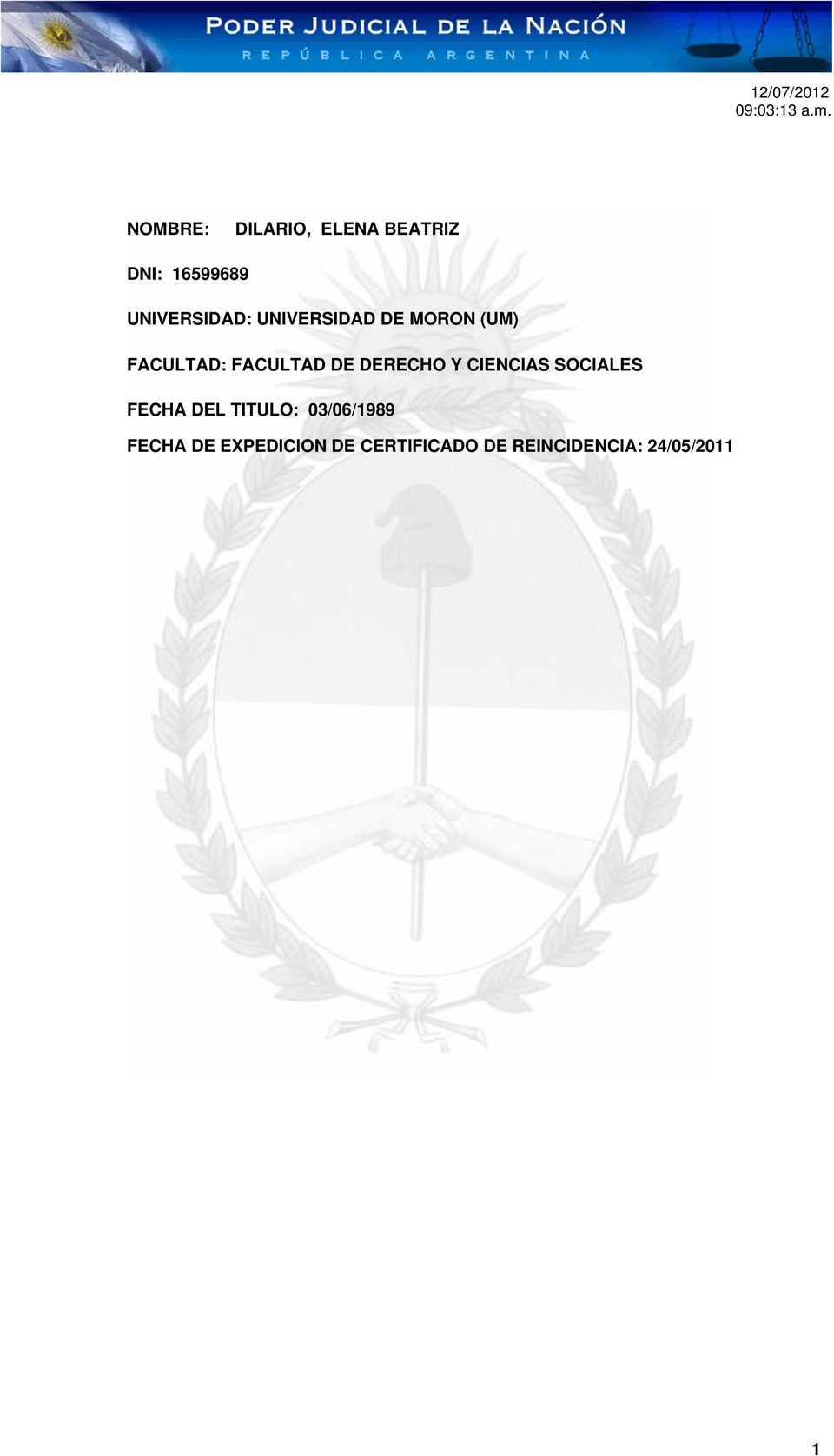CIENCIAS SOCIALES FECHA DEL TITULO: 03/06/1989
