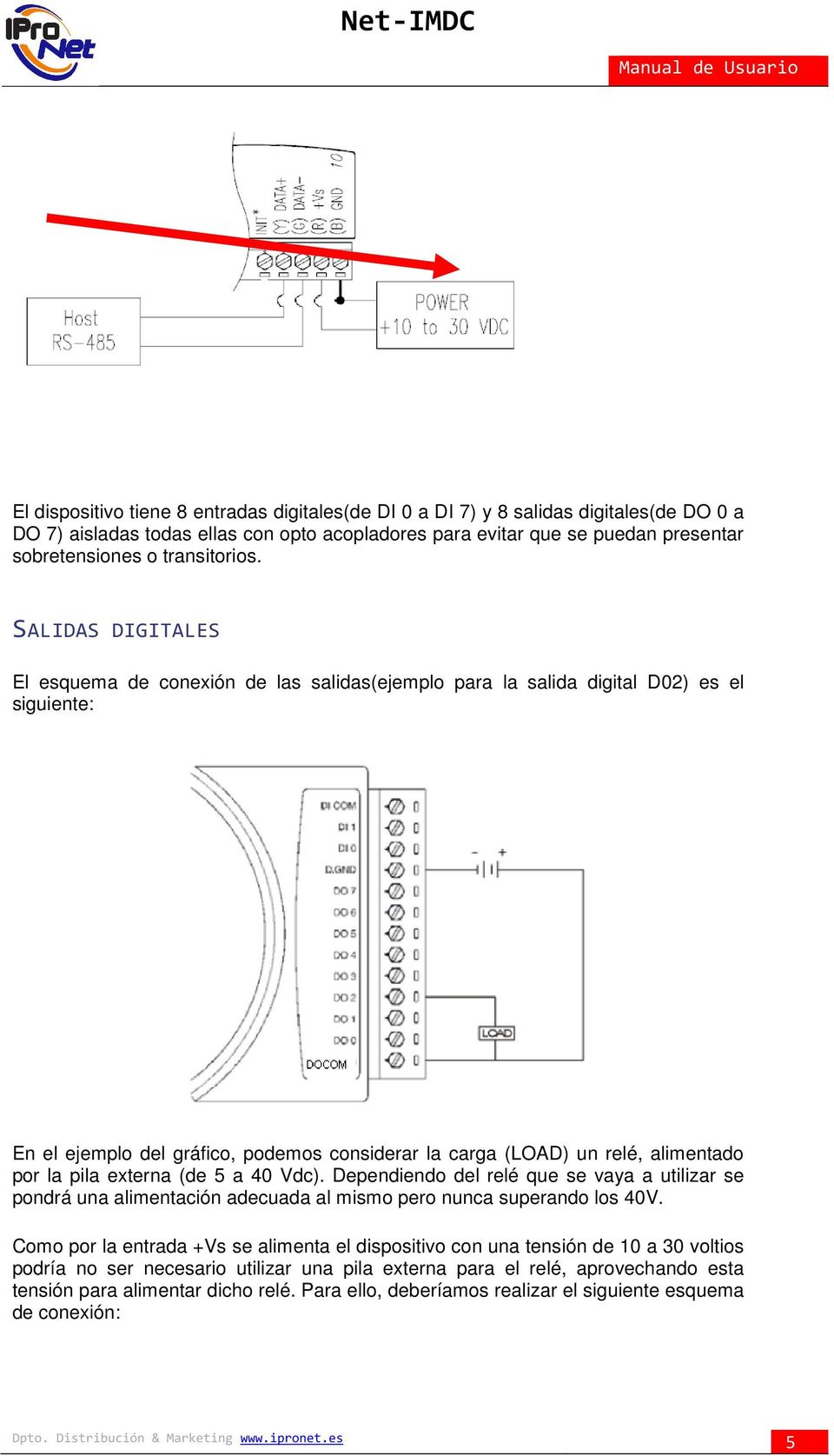SALIDAS DIGITALES El esquema de conexión de las salidas(ejemplo para la salida digital D02) es el siguiente: En el ejemplo del gráfico, podemos considerar la carga (LOAD) un relé, alimentado por la