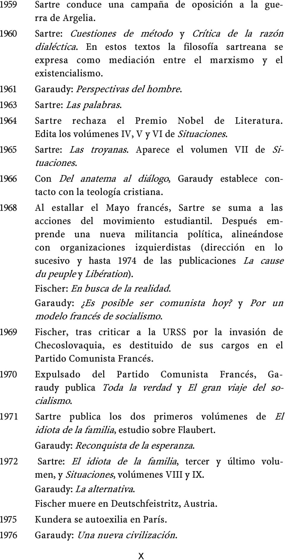 1964 Sartre rechaza el Premio Nobel de Literatura. Edita los volúmenes IV, V y VI de Situaciones. 1965 Sartre: Las troyanas. Aparece el volumen VII de Situaciones.
