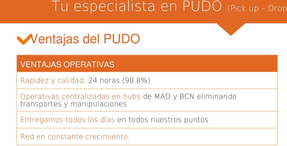8%) Operativas centralizadas en hubs de MAD y BCN eliminando