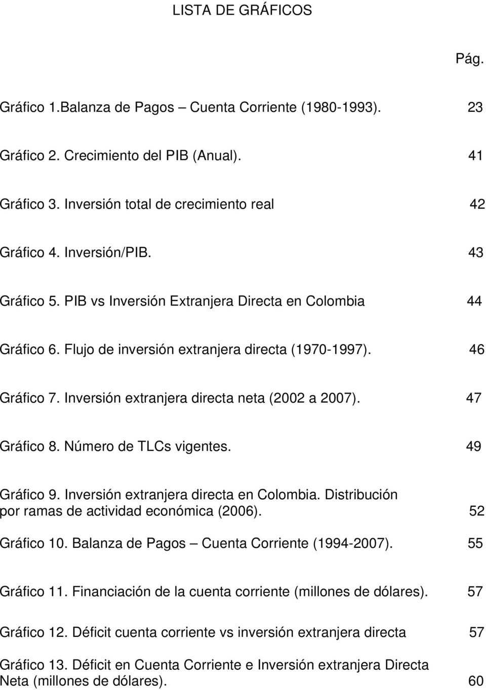 47 Gráfico 8. Número de TLCs vigentes. 49 Gráfico 9. Inversión extranjera directa en Colombia. Distribución por ramas de actividad económica (2006). 52 Gráfico 10.