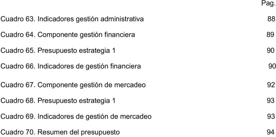 Indicadores de gestión financiera 90 Cuadro 67.