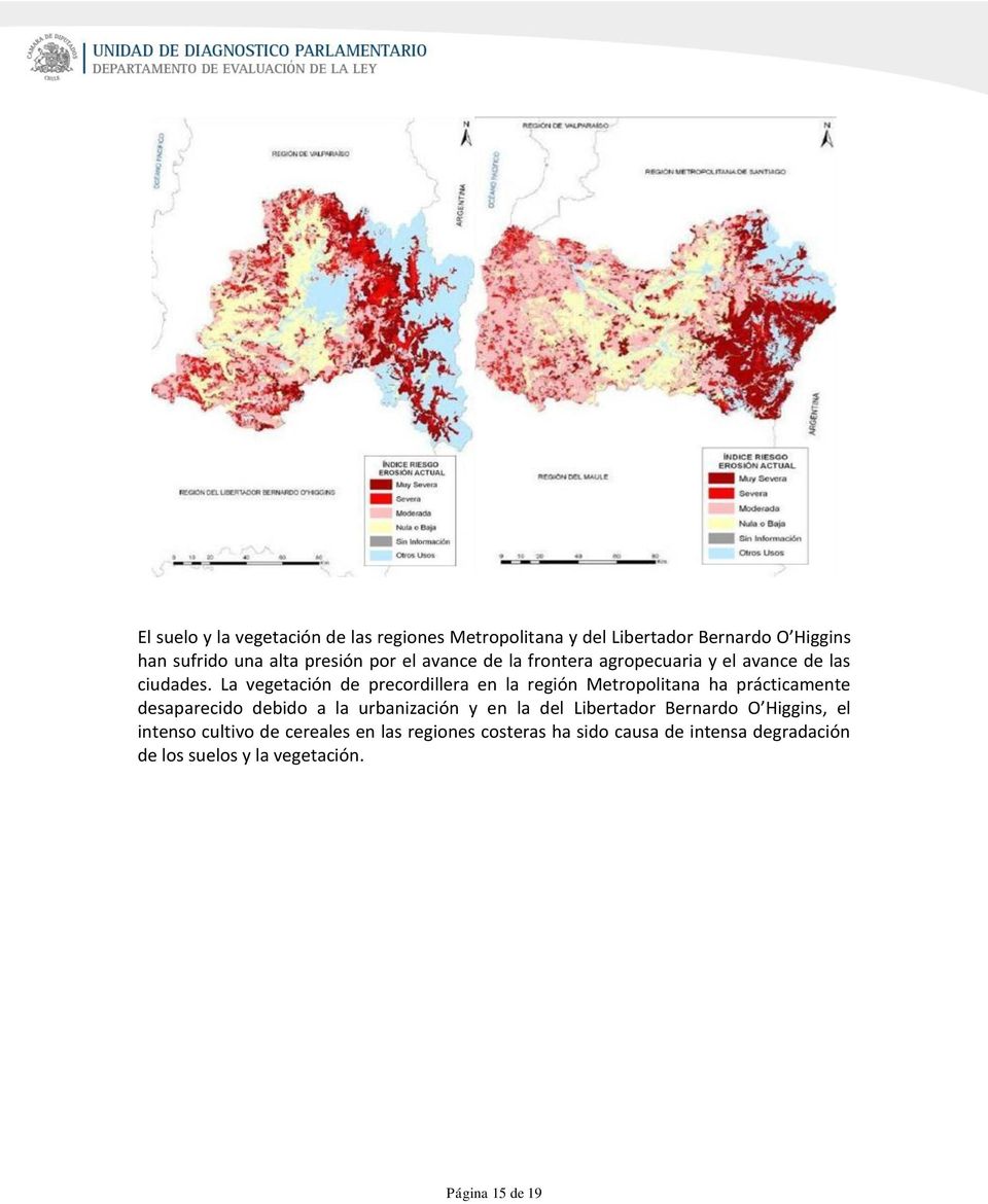La vegetación de precordillera en la región Metropolitana ha prácticamente desaparecido debido a la urbanización y en la
