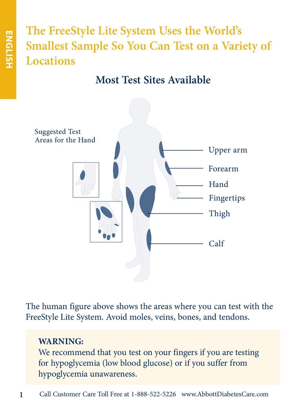 the FreeStyle Lite System. Avoid moles, veins, bones, and tendons.
