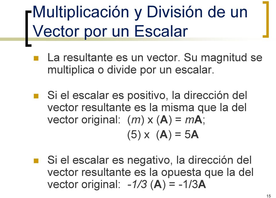 Si el escalar es positivo, la dirección del vector resultante es la misma que la del vector