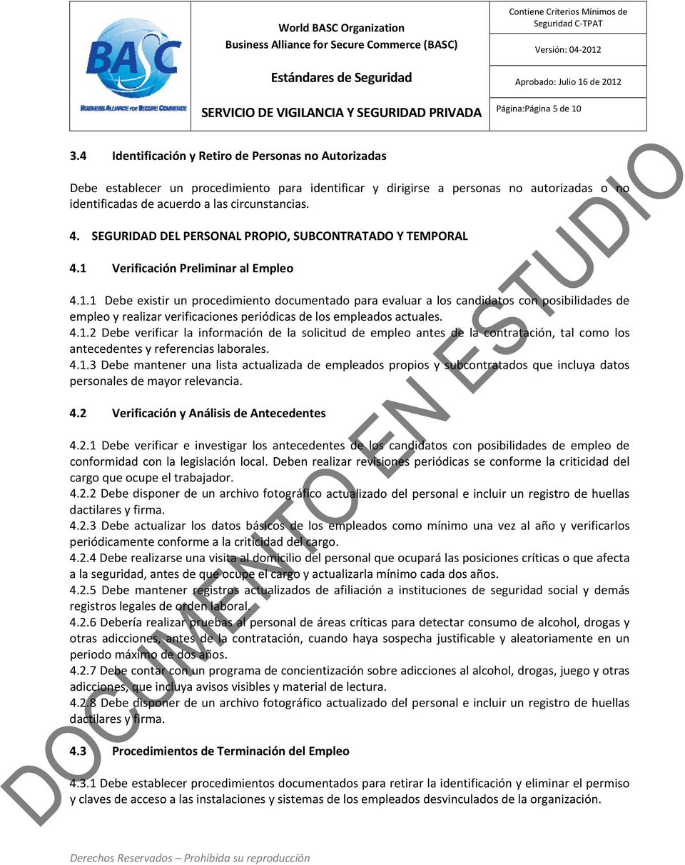 SEGURIDAD DEL PERSONAL PROPIO, SUBCONTRATADO Y TEMPORAL 4.1 