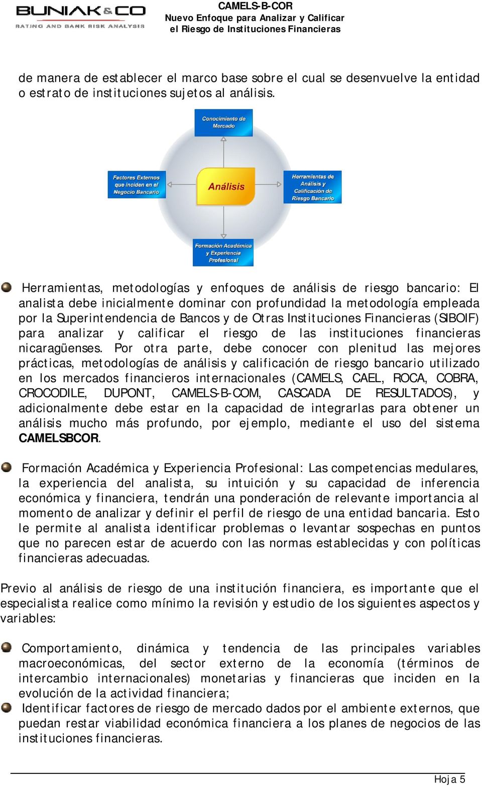 Instituciones Financieras (SIBOIF) para analizar y calificar el riesgo de las instituciones financieras nicaragüenses.