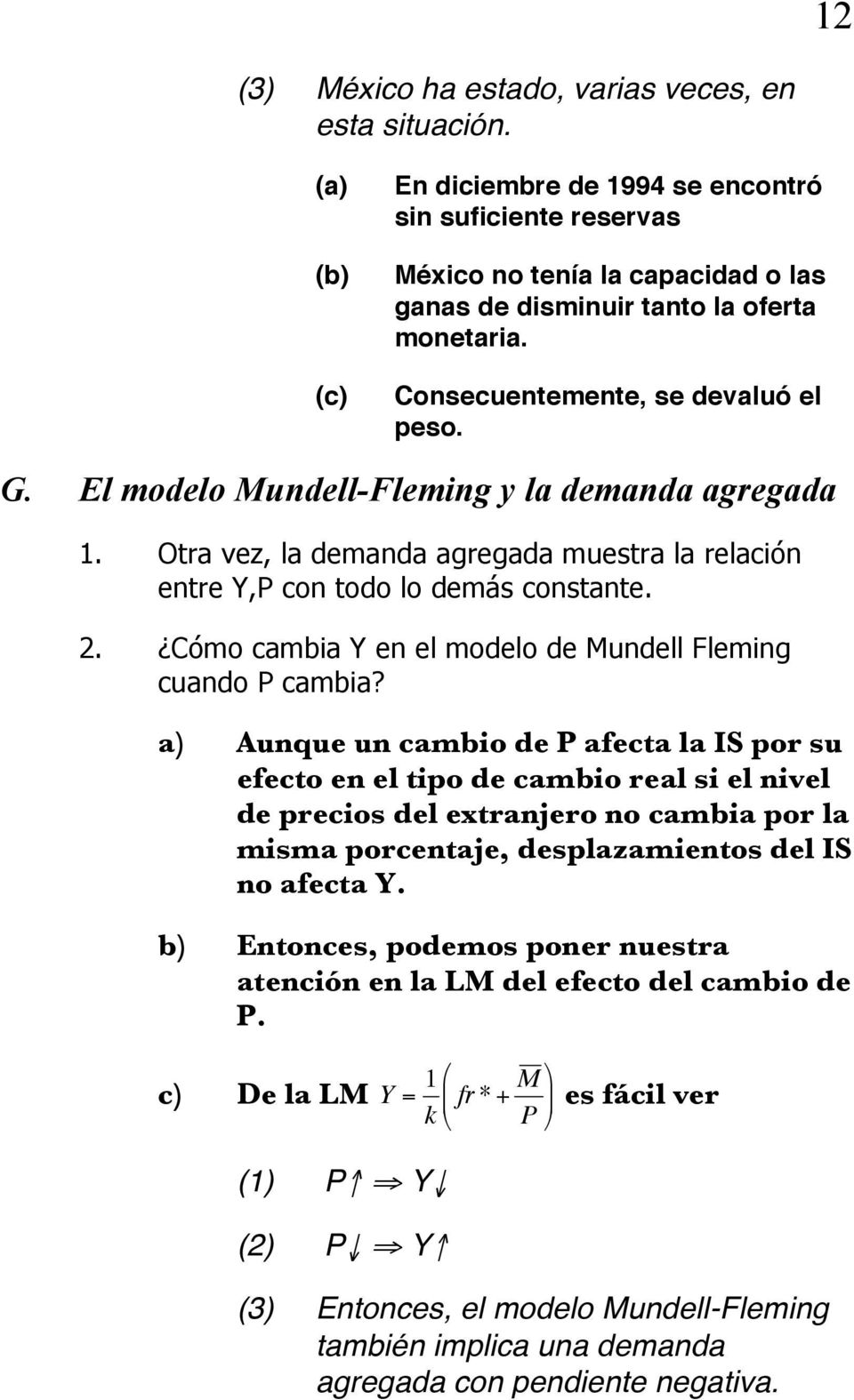 Cómo cambia Y en el modelo de Mundell Fleming cuando P cambia?