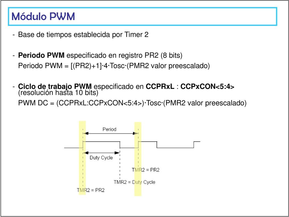 valor preescalado) - Ciclo de trabajo PWM especificado en CCPRxL :