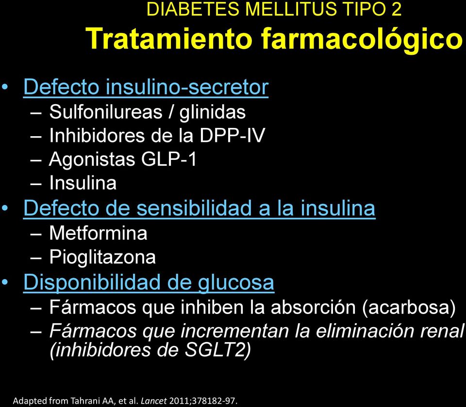 Pioglitazona Disponibilidad de glucosa Fármacos que inhiben la absorción (acarbosa) Fármacos que