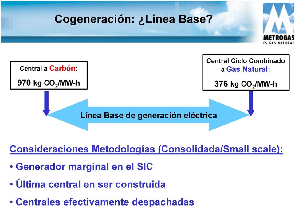 376 kg CO 2 /MW-h Línea Base de generación eléctrica Consideraciones