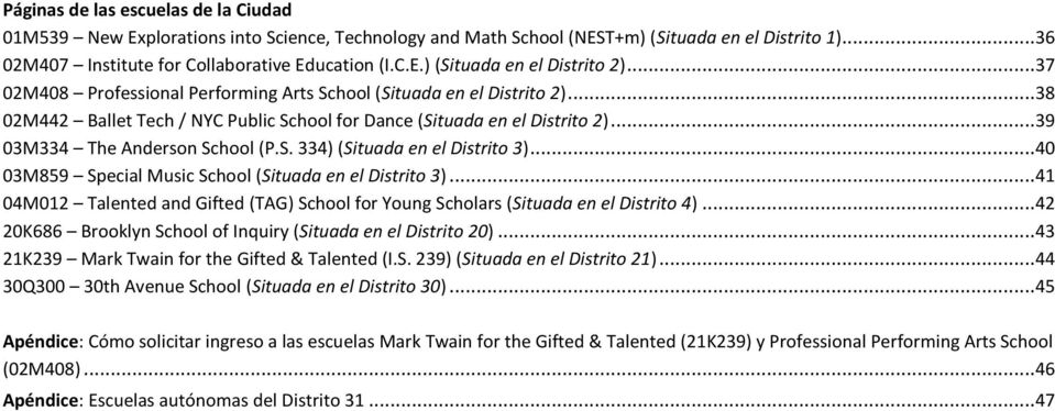 .. 40 03M859 Special Music School (Situada en el Distrito 3)... 41 04M012 Talented and Gifted (TAG) School for Young Scholars (Situada en el Distrito 4).