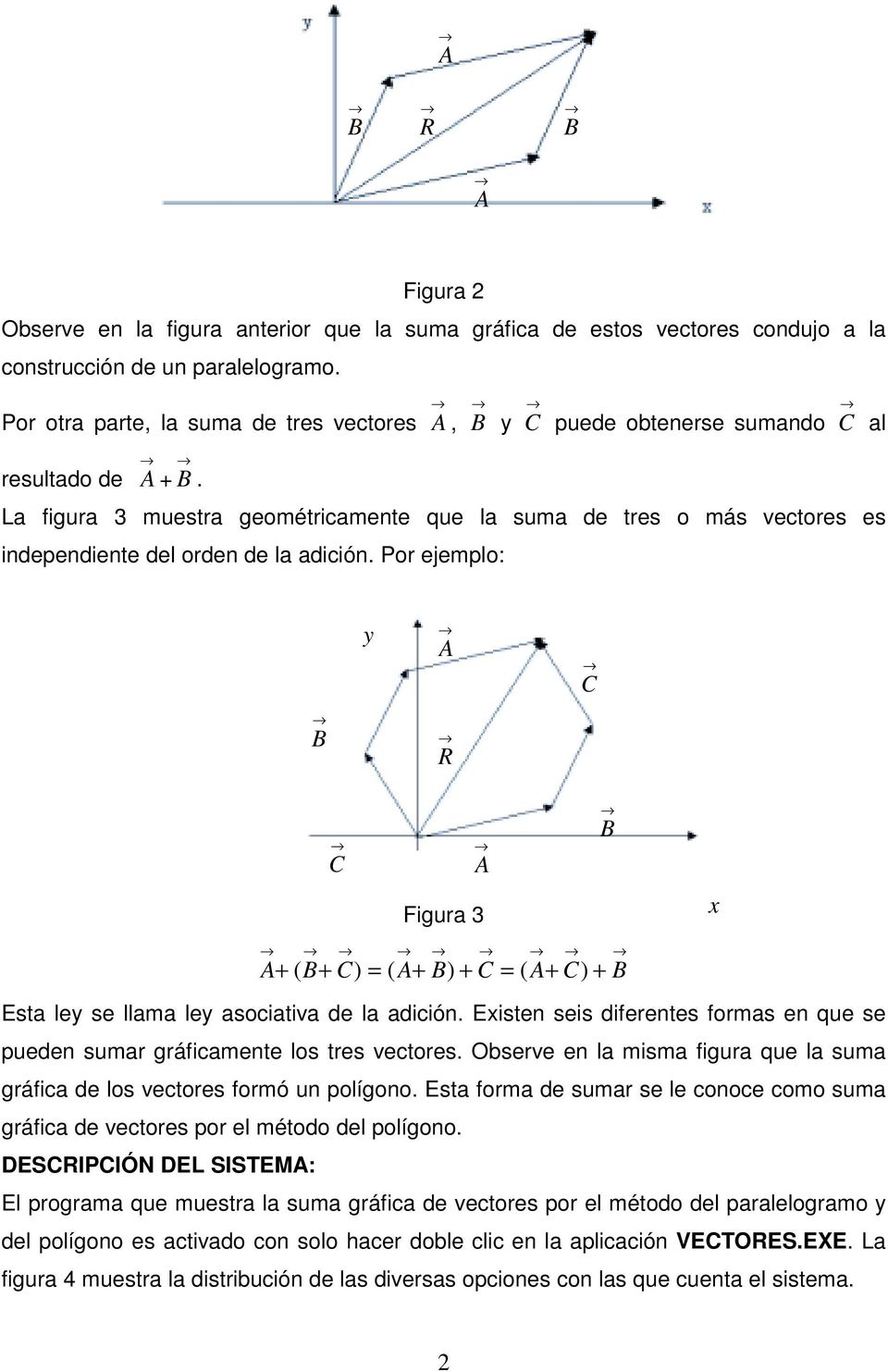 La figura 3 muestra geométricamente que la suma de tres o más vectores es independiente del orden de la adición.